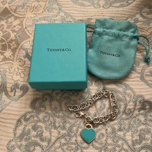 Tiffany & Co Return to Silver Blue Enamel Heart Bracelet Bangle Charm